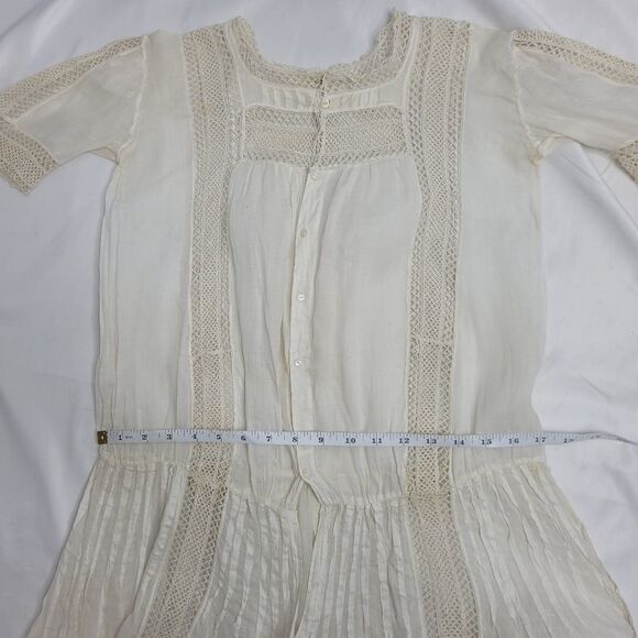 ANTIQUE vintage 1920s‎ Edwardian white drop waist tea slip dress XS - Picture 15 of 17